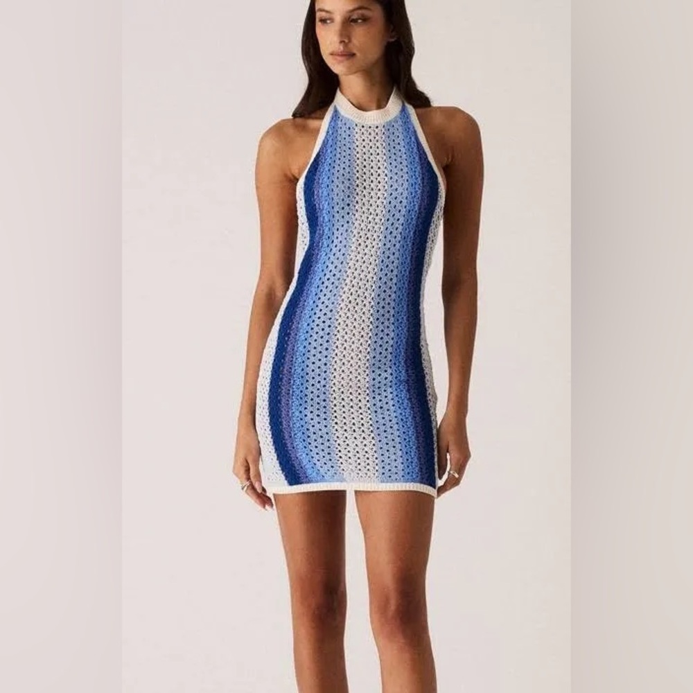 Kith Kyanite Crochet Mini Dress in Blue and White
